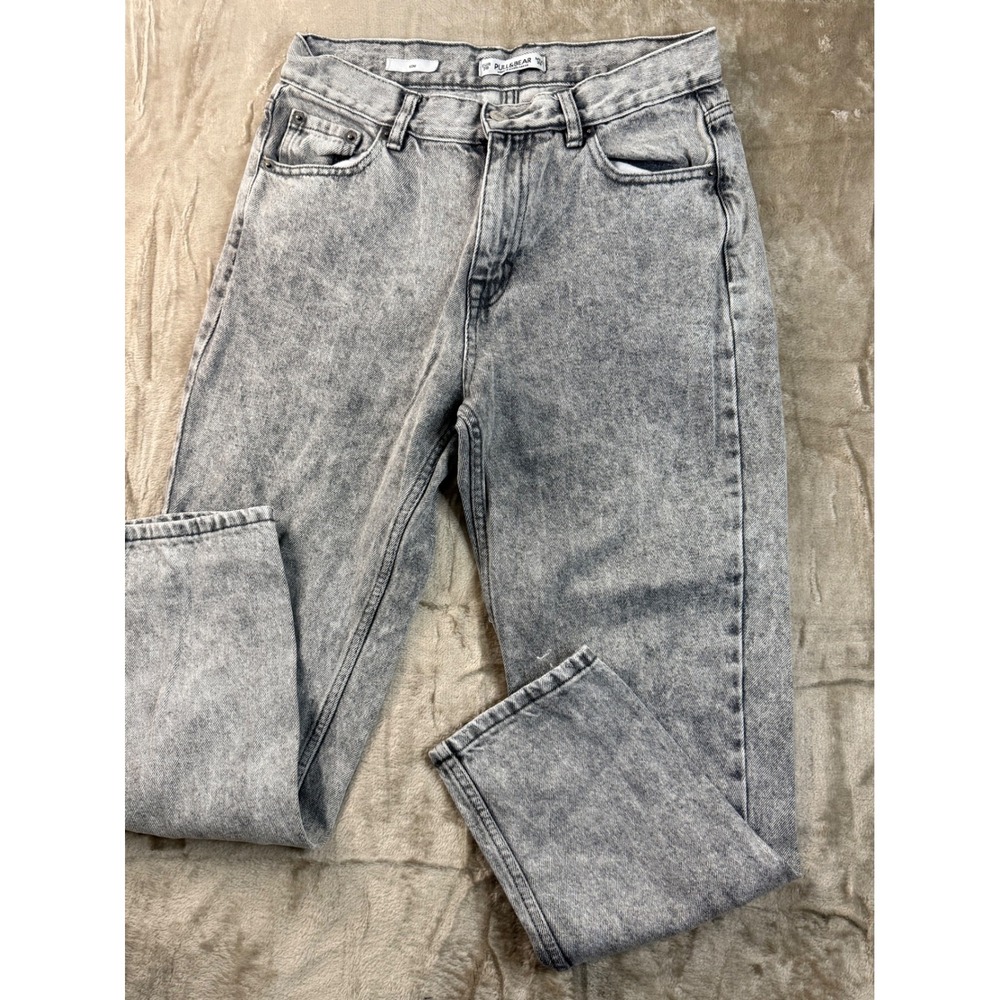 Pull&Bear Womens Grey Acid Wash Mom Jeans High Waisted Tapered Leg Size EUR 36‎